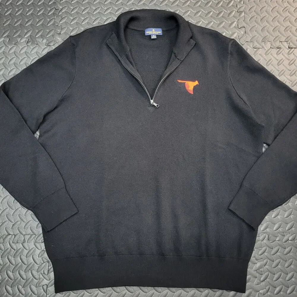 Brooks Brothers Merino Wool Quarter Zip Sweater XL Black Pullover Golf Luxury